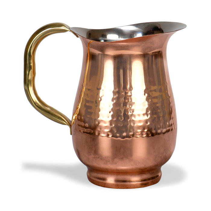 Red Co. Stainless Steel Decorative Water Serving Pitcher with Hammered Texture Copper Finish and Brass Handle, 42 Ounce