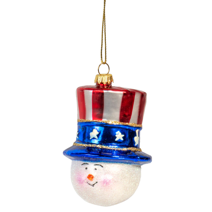 Red Co. Hand Crafted Decorative Glass Christmas Tree Ornaments, Patriotic Snowman