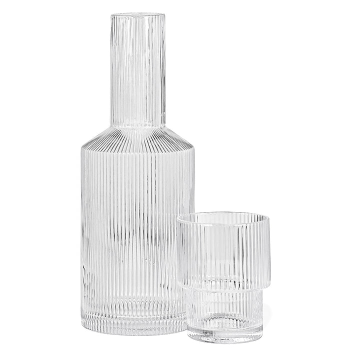 Retro Clear Glass Bedside Night Water Carafe with Tumbler Glass