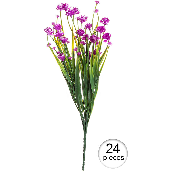 Faux Floral Bouquet, Artificial Fake Greenery Flowers for Home and Outdoor Garden Decor, Set of 4 Bunches (6 Picks Each), Amaranth Purple