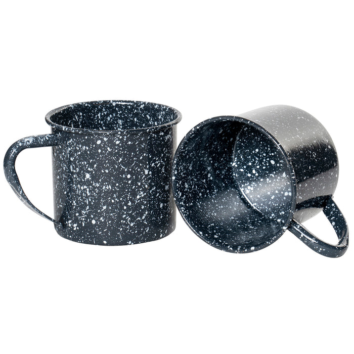 Red Co. Rustic Enameled Splattered Dark Gray Mugs for Home, Travel, Outdoors, Camping and Backpacking - 16 oz. Capacity, Set of 2 - Dishwasher Safe