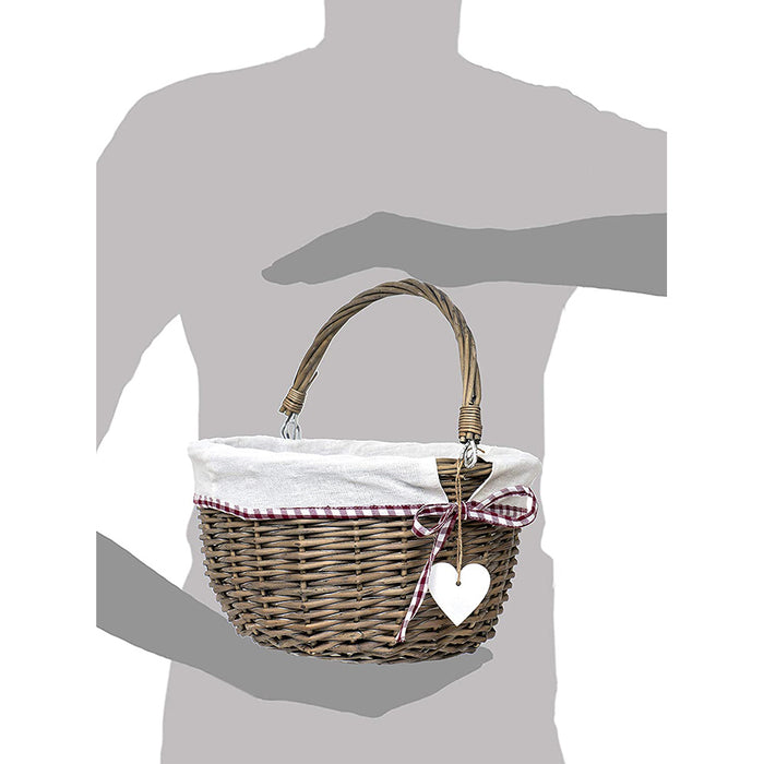 Red Co. Decorative Picnic Easter Candy Round Storage Basket, Hand Woven Willow with Collapsible Handle