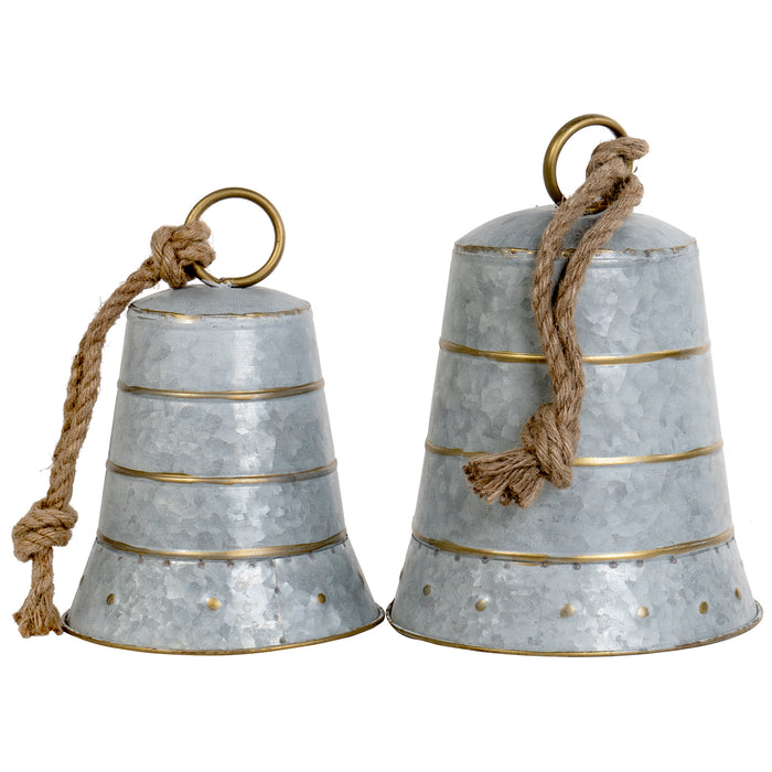 Red Co. Set of Traditional Rustic Galvanized Steel Hanging Farmhouse Bells - Set of 2