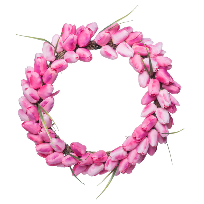 Red Co. 18" Vibrant Tulips, Artificial Spring & Summer Wreath, Door Backdrop Ornaments, Home Décor Collection