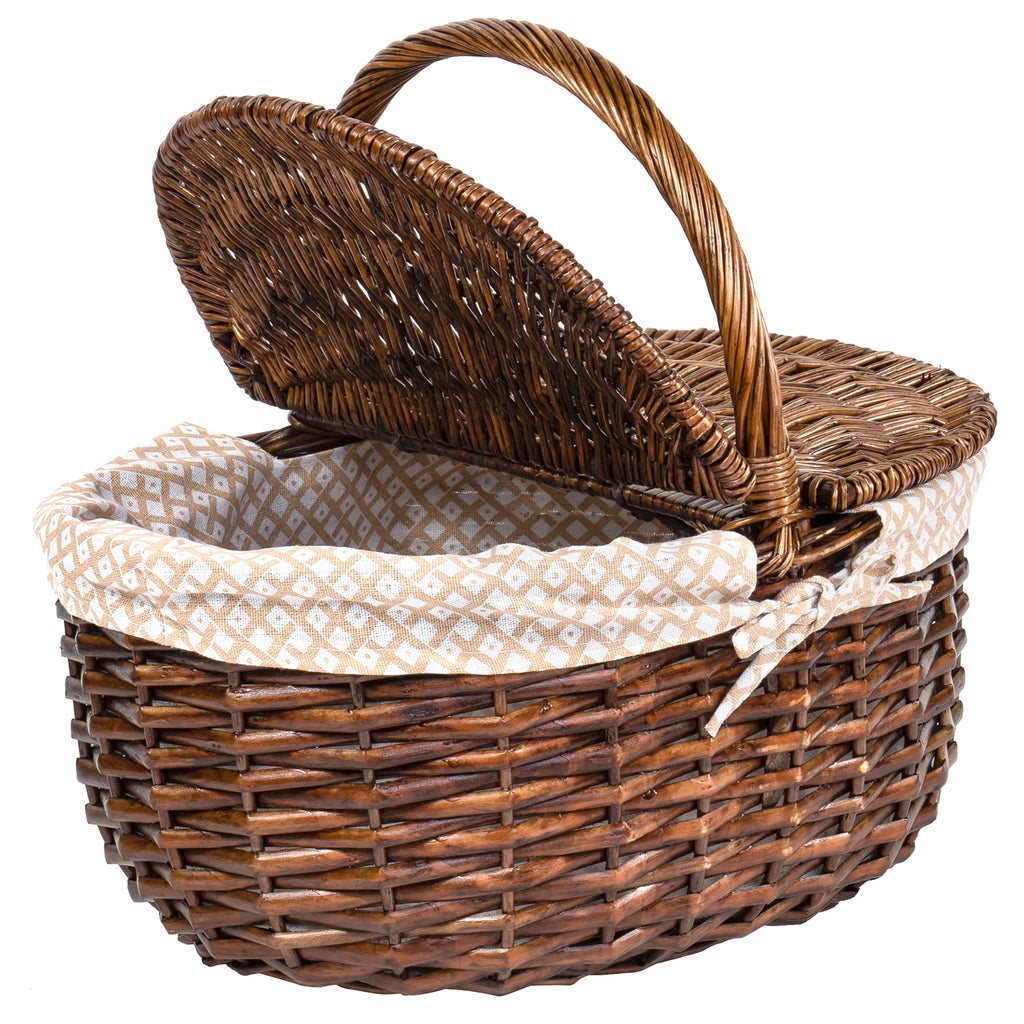 Red Co. Wicker Picnic Basket with Folding Lid and Handle Storage Container  for Picnic, Camping, Outdoors