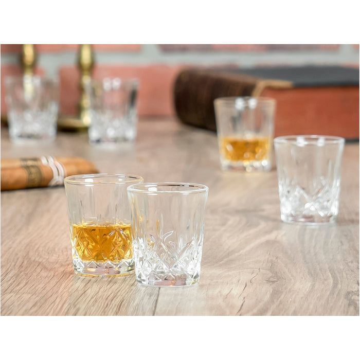 Red Co. Set of 6-2oz Clear Shot Glasses Set with Carved Pattern, Home Bar Glassware for Brandy, Liquor, Jello Shots - Glendevon Pattern