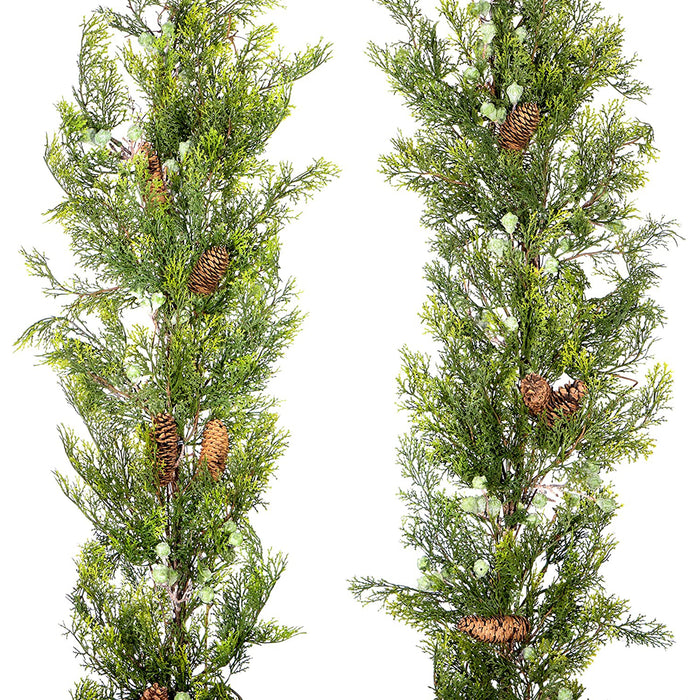 Red Co. Traditional and Classic Artificial Winter Cedar and Pine Cone Garland Set of 2, Seasonal Home Decor for Tablescapes and Mantels, 72”