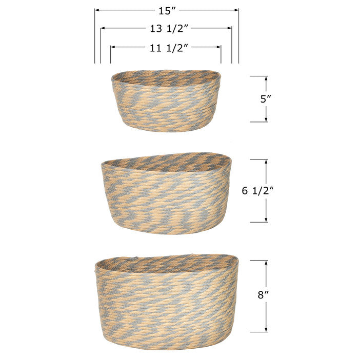 Red Co. 14”, 12” and 10” Oval Nesting Hand-Woven Willow Storage Baskets, Set of 3, Beige / Gray