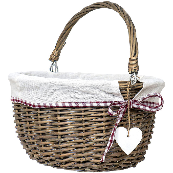 Red Co. Decorative Picnic Easter Candy Round Storage Basket, Hand Woven Willow with Collapsible Handle