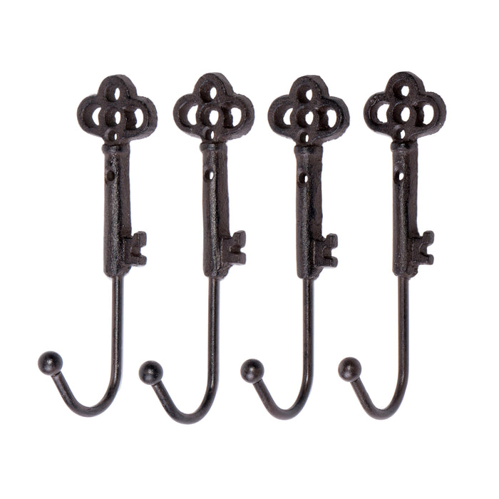 Red Co. Vintage Cast Iron Skeleton Key Hooks, Set of 4
