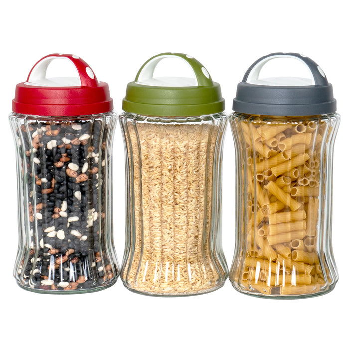 Ribbed Glass Containers with Lids Set of 3